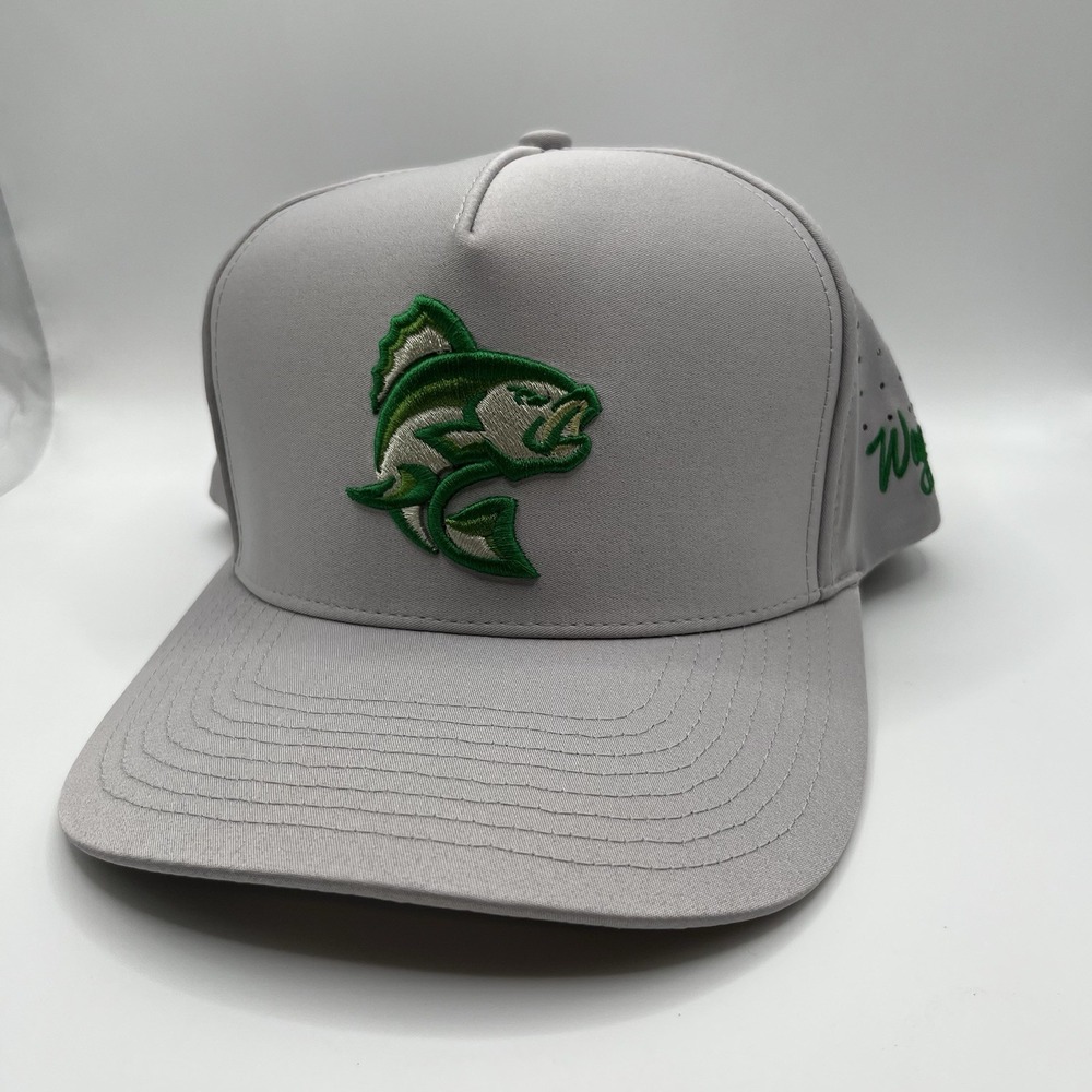 Waggle Largemouth Fish Snapback Hat Gray Green Logo Golf Cap 5P OG NEW